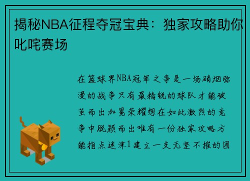 揭秘NBA征程夺冠宝典：独家攻略助你叱咤赛场